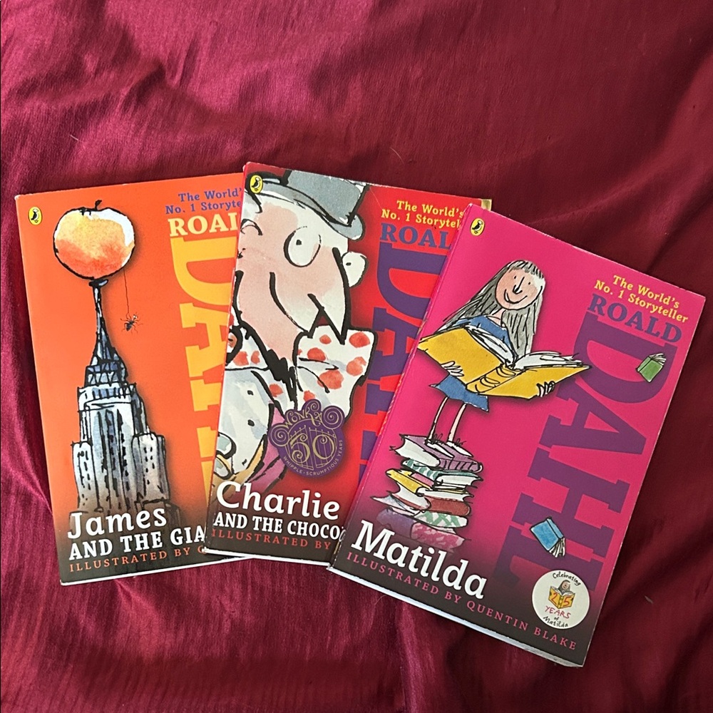 Roald Dahl Paperback Book Set - Bright Orange, Red, Pink Covers